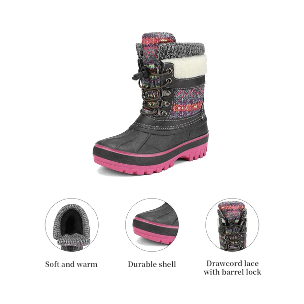 Insulated Snow Kids Waterproof Boots - GREY FUCHSIA - 3